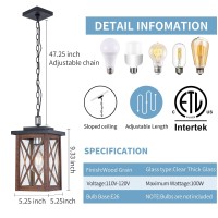 Outdoor Pendant Lights Fixtures Modern Wood Grain Farmhouse Hanging Lighting Adjustable Chain Ceiling Chandelier Vintage 1Light