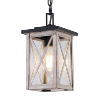 Modern Outdoor Pendant Lights Fixtures,Light Wood Grain Farmhouse Hanging Lighting,Adjustable Chain Ceiling Chandelier,Vintage 1-Light Porch Lantern Lamp For Garden Patio,Entryway,Backyard