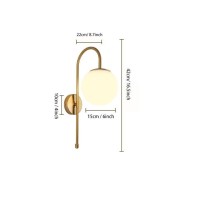 Kefa No Wire Modern Gold Battery Operated Wall Sconce, Industrial Mid Century Bathroom Vanity Wall Light With White Globe Shade, Brass Wall Lamp For Living Room Bedroom Bedside Loft Wall Decor