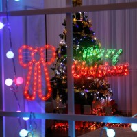 Justpro 2 Pack Christmas Window Silhouette Lights Decorations, Lighted Merry Christmas Sign And Bow Christmas Window Lights For Holiday Indoor Wall Door Glass Decorations