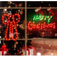 Justpro 2 Pack Christmas Window Silhouette Lights Decorations, Lighted Merry Christmas Sign And Bow Christmas Window Lights For Holiday Indoor Wall Door Glass Decorations