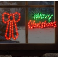 Justpro 2 Pack Christmas Window Silhouette Lights Decorations, Lighted Merry Christmas Sign And Bow Christmas Window Lights For Holiday Indoor Wall Door Glass Decorations