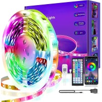 Reemeer Led Lights Smart App Control Music Sync Led Strip Lights Rgb Color Changing Led Lights Strips With Remote Led Lights For Bedroom Kitchen And Party, 50Ft