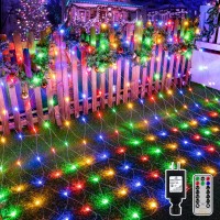 Ollny Net Lights Outdoor, 200 Led Mesh Lights Waterproof, 8 Modes&Timer Remote Connectable, Plug In Tree Warp Lights For Bush Tree Shrubs Garden Party Holiday Decorations(9.8X6.6Ft,Multicolor)