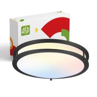 Asd Led 16 Inch Round Flush Mount Light Fixture | 24W 1900Lm 3000K-5000K 120V | 3Cct, Dimmable, Energy Star, Etl Listed | Close To Ceiling Double Ring Lamp, Low Profile Lighting | Dark Bronze