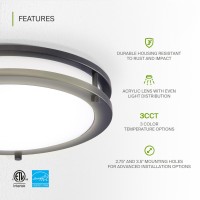 Asd Led 16 Inch Round Flush Mount Light Fixture | 24W 1900Lm 3000K-5000K 120V | 3Cct, Dimmable, Energy Star, Etl Listed | Close To Ceiling Double Ring Lamp, Low Profile Lighting | Dark Bronze