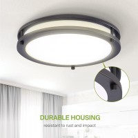 Asd Led 16 Inch Round Flush Mount Light Fixture | 24W 1900Lm 3000K-5000K 120V | 3Cct, Dimmable, Energy Star, Etl Listed | Close To Ceiling Double Ring Lamp, Low Profile Lighting | Dark Bronze