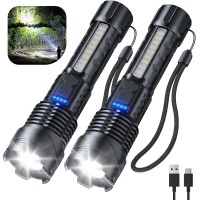 Cinlinso Flashlight High Lumens Rechargeable 2 Pack, 150000 Lumen Super Bright Led Flashlights With 7 Light Modes, Ipx6 Waterproof, Zoomable, Powerful Handheld Flash Light For Camping Emergencies