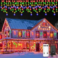 Yilinm Icicle Christmas Lights, Outdoor String Lights 50Ft 600Leds Multicolor 8Mode Remote Waterproof For House Outside Indoor Yard Patio Eave Decorations