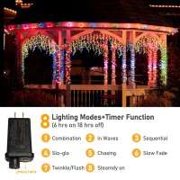 Yilinm Icicle Christmas Lights, Outdoor String Lights 50Ft 600Leds Multicolor 8Mode Remote Waterproof For House Outside Indoor Yard Patio Eave Decorations