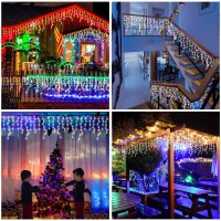 Yilinm Icicle Christmas Lights, Outdoor String Lights 50Ft 600Leds Multicolor 8Mode Remote Waterproof For House Outside Indoor Yard Patio Eave Decorations