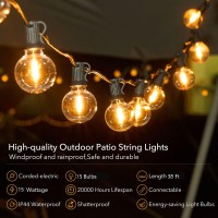 Brightown Outdoor String Lights 38Ft(30+8) - Led String Lights G40 Globe Patio Lights Energy Saving With 15 Led Bulbs, Shatterproof Hanging Outdoor Lights For Christmas Outside Garden Backyard Cafe