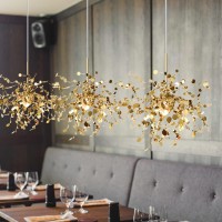 Fumanyi Dandelion Pendant Lamp Personality Stainless Steel Chrome Leaf Led Chandelier Industrial Suspension Luxury Lighting G9 Luminaire Fixture Hotel Hall Gallery Home Indoor Hanging Lamp