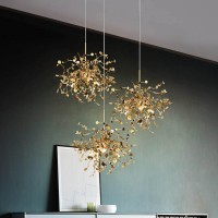 Fumanyi Dandelion Pendant Lamp Personality Stainless Steel Chrome Leaf Led Chandelier Industrial Suspension Luxury Lighting G9 Luminaire Fixture Hotel Hall Gallery Home Indoor Hanging Lamp