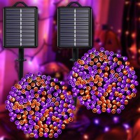 Solar Halloween String Lights Outdoor Orange & Purple, 2Pack Total 144Ft 400 Led Orange Lights 8 Modes With Timer, Ip44 Waterproof Purple Lights, Led Twinkle Lights For Party, Patio, Garden Decor