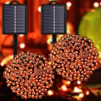 Solar Halloween String Lights Outdoor Orange 2Pack 144Ft 400 Led Spooky Lights 8 Modes With Timer Ip44 Waterproof Twinkle Ligh