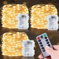 [3Pack& 8 Modes] Christmas Faity Lights Decorations, Total 150Led/50Ft String Fairy Warm White Lights Battery Operated Timer Waterproof Remote Christmas Indoor Outdoor Yard Party,50Led/16.4Ft Each