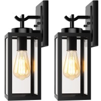 2-Pack Outdoor Wall Light Fixtures, Exterior Waterproof Anti-Rust Wall Lanterns With Glass Shades, Matte Black Porch Sconces Wall Mounted Lighting, E26 Modern Wall Sconces For Patio Front Door Garage