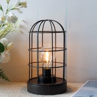 Newimage Battery Operated Lamp 9.5\'\'H Decorative Table Lamp Metal Cage Cordless Lamps With Led Bulb For Home Decor Living Room Bedroom Kitchen Wedding Patio(Black)