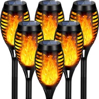 Tancuzo Solar Lights Outdoor Waterproof, Upgraded 6 Pack Solar Torch Light With Flickering Flame For Garden Decor, Mini Solar Outdoor Lights Led Tiki Torches For Outside Patio Yard Pathway Decoration