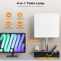 Fully Dimmable Bedside Lamps For Bedroom With Usb C Ports, Kakanuo White Usb Table Lamp Set Of 2, Wooden Desk Lamp With 2 Charging Outlets And Phone Stand For Nightstand And Living Room, Bulb Included