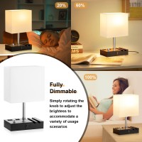 Fully Dimmable Bedside Lamps For Bedroom With Usb C Ports, Kakanuo White Usb Table Lamp Set Of 2, Wooden Desk Lamp With 2 Charging Outlets And Phone Stand For Nightstand And Living Room, Bulb Included