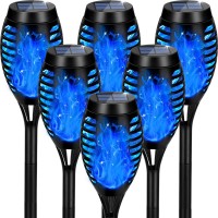 Solar Lights Outdoor Waterproof Tancuzo Upgraded 6 Pack Blue Solar Tiki Torches With Flickering Flame For Garden Decor Mini So