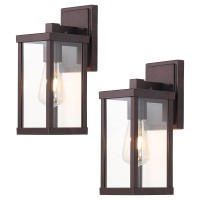 Eidonta Outdoor Wall Lantern, 2 Pack Exterior Brown Wall Sconce Light Fixtures With Clear Glass Shade, Waterproof Wall Mount Lights, E26 Socket Modern Anti-Rust Porch Lighting Eiwl002-Bn2P