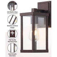 Eidonta Outdoor Wall Lantern, 2 Pack Exterior Brown Wall Sconce Light Fixtures With Clear Glass Shade, Waterproof Wall Mount Lights, E26 Socket Modern Anti-Rust Porch Lighting Eiwl002-Bn2P