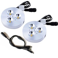 Na 2Pcs/Lot 3W Led Puck Light Under Cabinet Light For Bookshelf, And Showcase Lighting, 270Lm Cool White 6000K(With Power Wire Connector) (Warm White)