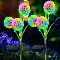 Igrark Solar Lights Outdoor Garden Decor, 2 Pack Upgraded Solar Dandelion Garden Lights Decorative With 36 Led - Ip65 Waterproof Colorful Solar Stake Lights Outdoor For Yard, Lawn, Pathway And Wedding