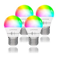 Smart Light Bulbs A15 Rgb Color Changing Led Light Bulbs Work With Alexa Google Home, Wifi Light Bulbs 5W 500Lm Dimmable E26 Base Light Bulb For Ceiling Fan, Decorative No Hub Required, 4 Pack