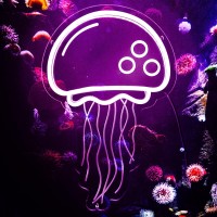 Jellyfish Neon Sign For Bedroom Game Room Wall Decor Purple Led Neon Light Signs 3D Art Aesthetic Jelly Fish Neon Signs For Bir