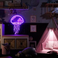 Jellyfish Neon Sign For Bedroom Game Room Wall Decor Purple Led Neon Light Signs 3D Art Aesthetic Jelly Fish Neon Signs For Bir