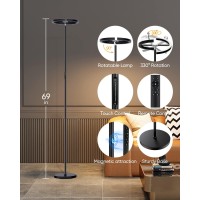 Floor Lamps For Living Room,Sibrille Modern Stepless Dimmable Standing Lamp 3000-6000K,20W Led Rotatable Reading Standing Light,Touch&Remote Control Uplighter Floor Lamp For Living Room Bedroom Office