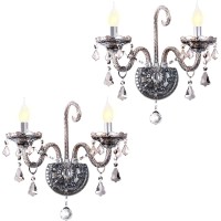 Retro Gray Crystal Wall Sconces Lighting, Elegant Crystal Wall Lamp Set Of 2, European Style Chandelier Wall Lights Fits For Indoor And Outdoor Perfectly Decor Of Crystop (E12 Base)