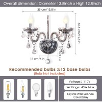 Retro Gray Crystal Wall Sconces Lighting, Elegant Crystal Wall Lamp Set Of 2, European Style Chandelier Wall Lights Fits For Indoor And Outdoor Perfectly Decor Of Crystop (E12 Base)