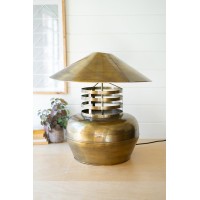 Antique Brass Table Lamp With Metal Shade