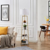 Rosen Garden Floor Lamp, Standing Reading Light With Shelves And Fabric Shade, Modern Tall Pole Lamp, Accent Furniture D?Or Lighting For Living Room, Bedrooms (Gold, 4-Tier)