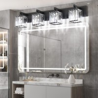 Aipsun Black Light Fixtures Bathroom Vanity Light Crystal Modern Vanity Light For Bathroom 4 Light (Exclude Bulb)