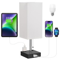 Bedside Lamp With 3 Color Modes - Table Lamp For Bedroom With Usb C+A Charging Ports, 2700K-5000K Nightstand Lamp With Usb Port And Outlet, Small Table Lamp For Guest Room Black Base(White)