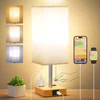 Bedside Lamp With 3 Color Modes -Small Table Lamp For Bedroom With Usb C+A Charging Ports, 2700K-5000K Nightstand Lamp With Usb Port And Outlet, For Bed Side Guest Room Living Room Nursery