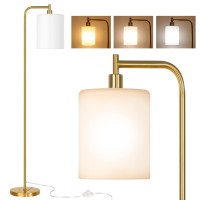 Qimh Floor Lamps For Living Room Modern Led Standing Reading Light For Bedroom With Glass Shade Tall Gold Industrial 3 Colors