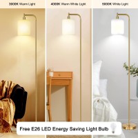 Qimh Floor Lamps For Living Room Modern Led Standing Reading Light For Bedroom With Glass Shade Tall Gold Industrial 3 Colors