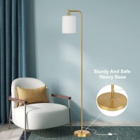 Qimh Floor Lamps For Living Room Modern Led Standing Reading Light For Bedroom With Glass Shade Tall Gold Industrial 3 Colors