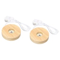 Patikil Wooden Led Light Base Stand 2 Packs Round Wooden 394 Dia White Lights Display Pedestals For Crystal Glass Art Decorat