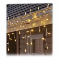 SYLVANIA 100 Lt STAYLIT Warm White LED Icicle Set White Wire Traditional Glass Look bulbs 12 in Lead 4 in Spacing between Drop 3 in on Drop 3 in End 7x4x6x7x4x6x7x4x5 bulbs on Top Wire Color Box UL Listed Includes 2 Spare bulbs and 1 Spare fuse and 2 Spar