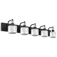 Ralbay Crystal Black Vanity Light Fixtures 5 Light Crystal Bathroom Light Fixtures Over Long Mirror Modern Matte Black Bath Wall Lights