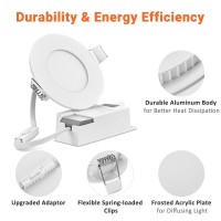 Delight 12 Pack 3 Inch Led Recessed Lighting 3Cct Ultra-Thin Ceiling Light 3000K/4000K/6000K Selectable 240Lm Canless Downlight Bedroom Retrofit