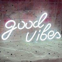 Good Vibes Neon Sign Led Neon Signs For Wall Decor White Neon Lights For Bedroom Party Art Decor Usb Powered Bright Neon Li